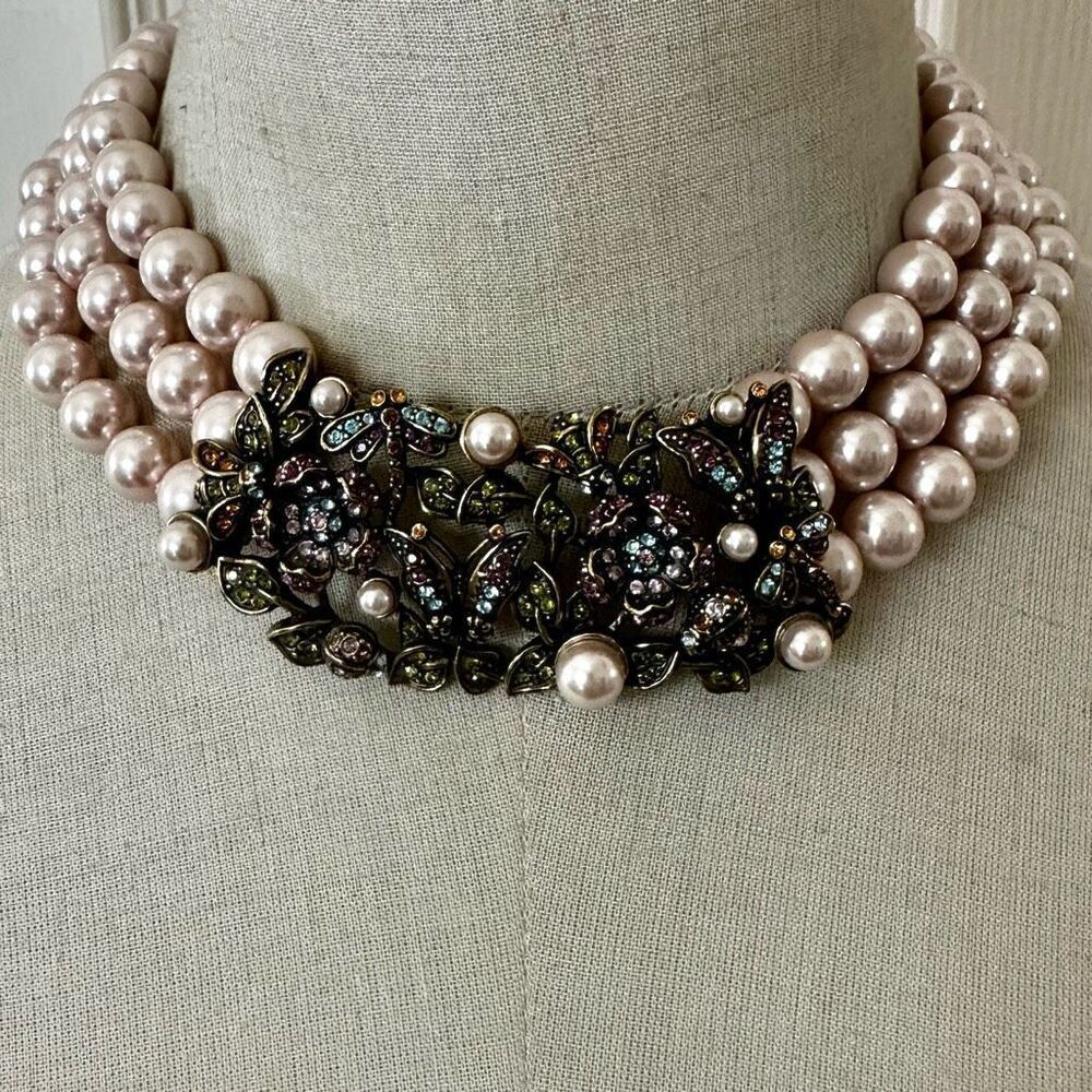 Heidi Daus "Secret Garden" Triple Strand Pearl Statement Necklace